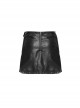 Black Imitation Leather With Mesh Side Zipper Embellished Punk Style Leather Skirt