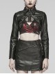 Handsome Black Faux Leather Spliced Mesh With Hollow Spiked Rivets In The Front Punk Style Short Leather Jacket