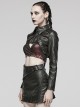 Handsome Black Faux Leather Spliced Mesh With Hollow Spiked Rivets In The Front Punk Style Short Leather Jacket