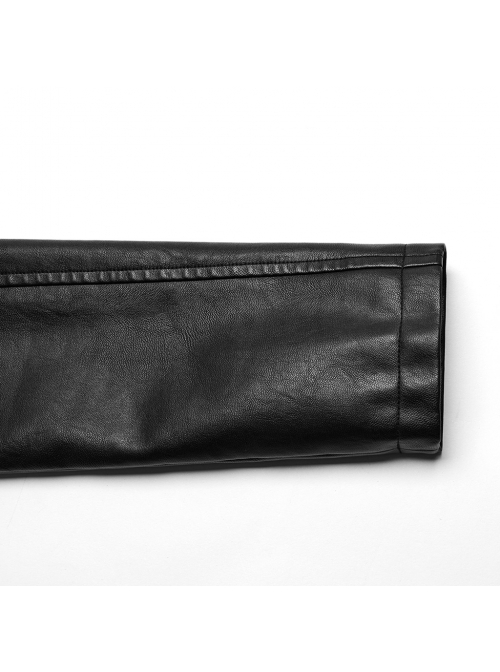 Handsome Black Faux Leather Spliced Mesh With Hollow Spiked Rivets In The Front Punk Style Short Leather Jacket
