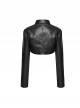 Handsome Black Faux Leather Spliced Mesh With Hollow Spiked Rivets In The Front Punk Style Short Leather Jacket