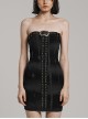 Black Sexy Elastic Thread Front Center Non Detachable String Punk Style Slim Fit Printed Tube Top Dress