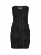 Black Sexy Elastic Thread Front Center Non Detachable String Punk Style Slim Fit Printed Tube Top Dress