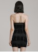 Black Sexy Elastic Thread Front Center Non Detachable String Punk Style Slim Fit Printed Tube Top Dress