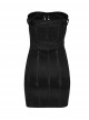 Black Sexy Elastic Thread Front Center Non Detachable String Punk Style Slim Fit Printed Tube Top Dress