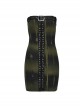 Black And Green Sexy Elastic Thread Front Center Non Detachable String Punk Style Slim Fit Printed Tube Top Dress