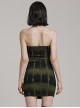 Black And Green Sexy Elastic Thread Front Center Non Detachable String Punk Style Slim Fit Printed Tube Top Dress