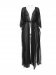 Sexy Loose Black Elegant Chiffon Braided Rope Belt Gothic Style Multi Wear Sun Protection Long Sleeved Jacket