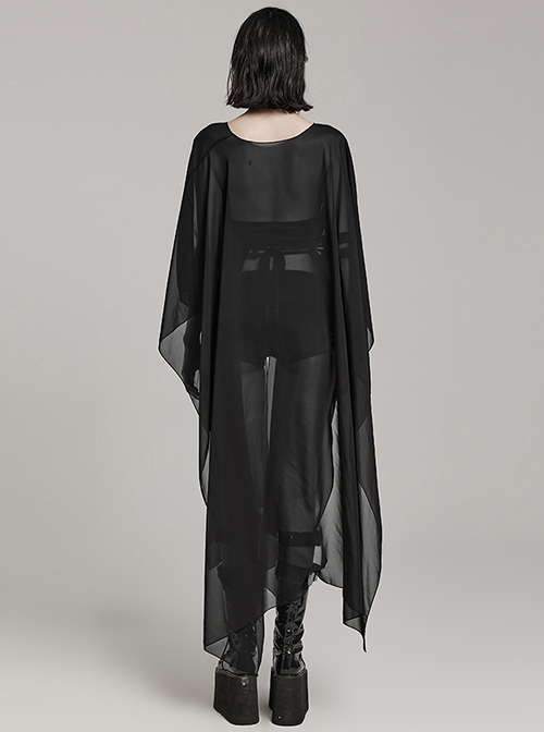 Sexy Loose Black Elegant Chiffon Braided Rope Belt Gothic Style Multi Wear Sun Protection Long Sleeved Jacket