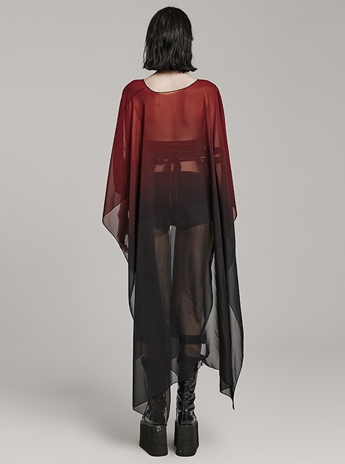 Sexy Loose Black And Red Elegant Chiffon Braided Rope Belt Gothic Style Multi Wear Sun Protection Long Sleeved Jacket