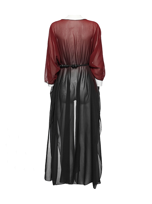 Sexy Loose Black And Red Elegant Chiffon Braided Rope Belt Gothic Style Multi Wear Sun Protection Long Sleeved Jacket