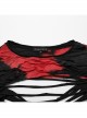 Personalized Black And Red Tattered Knitted Tie Dye Front And Back Hollow Punk Style Loose Long Sleeved T-Shirt
