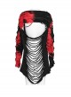 Personalized Black And Red Tattered Knitted Tie Dye Front And Back Hollow Punk Style Loose Long Sleeved T-Shirt