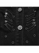 Black Non Stretch Denim Raw Edge Side Drawstring Link Front Center Pin Decoration Punk Style Decadent Hooded Long Vest