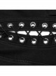 Black Non Stretch Denim Raw Edge Side Drawstring Link Front Center Pin Decoration Punk Style Decadent Hooded Long Vest