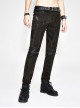Ax-Winged Embroidered Irregular Pattern Zipper Brown Punk Pants