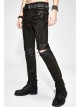 Ax-Winged Embroidered Irregular Pattern Zipper Brown Punk Pants