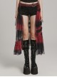Black And Red Slightly Through Asymmetric Layered Mesh Crackled Leather Belt Punk Style Mesh Skirt