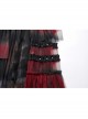 Black And Red Slightly Through Asymmetric Layered Mesh Crackled Leather Belt Punk Style Mesh Skirt