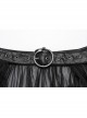Black Slightly See Through Asymmetric Layered Mesh Crackled Leather Belt Punk Style Mesh Skirt