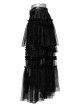 Black Slightly See Through Asymmetric Layered Mesh Crackled Leather Belt Punk Style Mesh Skirt