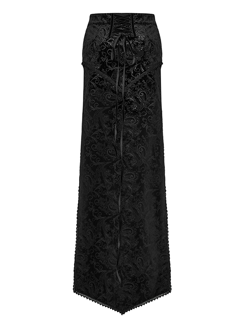 Gorgeous Print And Black Velvet And Exquisite Lace Embellishment Gothic Style Slit Skirt
