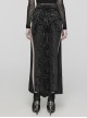 Gorgeous Print And Black Velvet And Exquisite Lace Embellishment Gothic Style Slit Skirt
