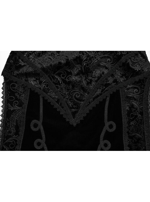 Gorgeous Print And Black Velvet And Exquisite Lace Embellishment Gothic Style Slit Skirt
