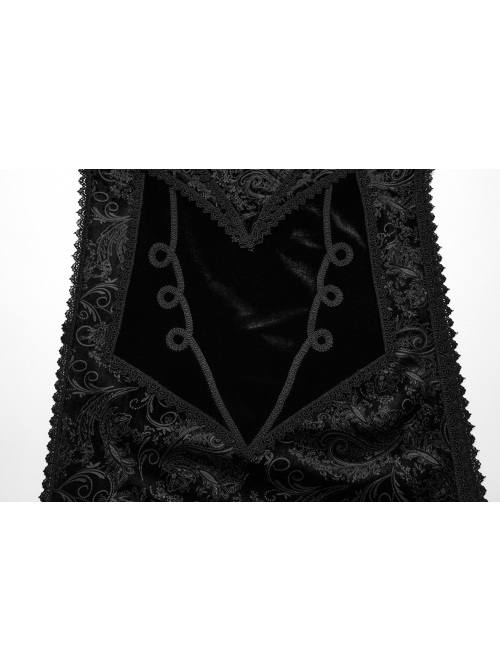 Gorgeous Print And Black Velvet And Exquisite Lace Embellishment Gothic Style Slit Skirt