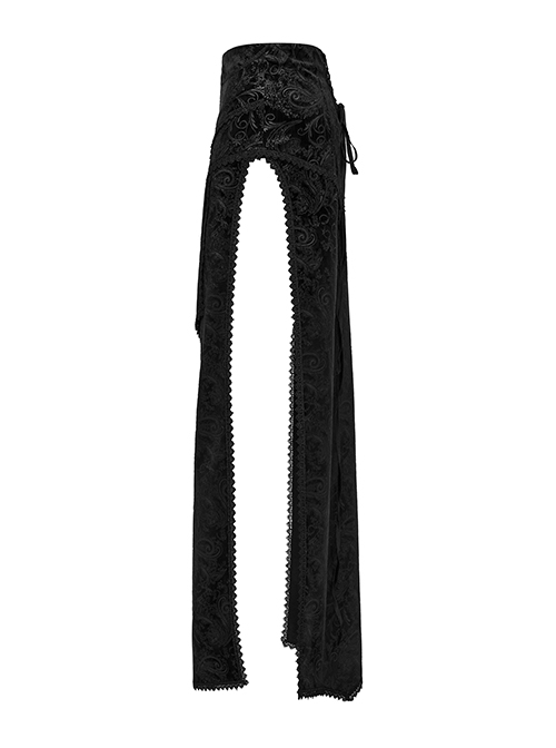 Gorgeous Print And Black Velvet And Exquisite Lace Embellishment Gothic Style Slit Skirt
