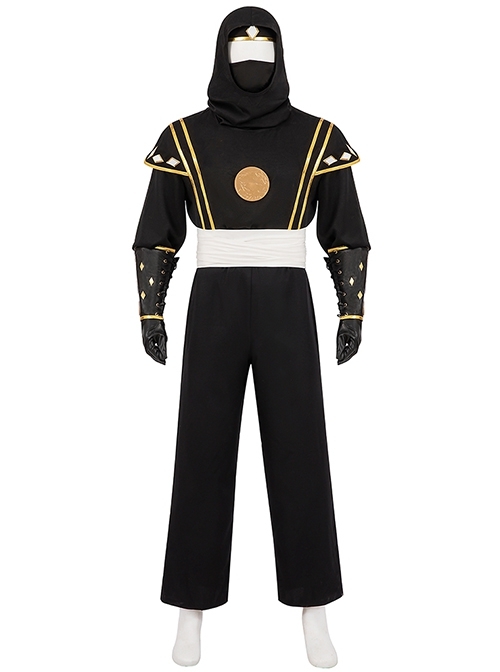 Movie Mighty Morphin Power Rangers Black Ranger Outfits Halloween Cosplay Costume Set Without Boots