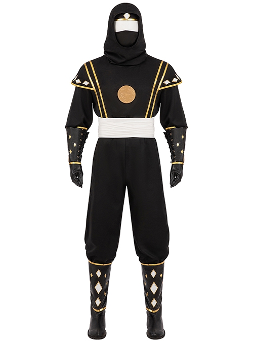 Movie Mighty Morphin Power Rangers Black Ranger Outfits Halloween Cosplay Accessories Black Boots