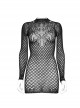 Black Stretch Yarn Rhombus See Through Mesh Back Hollow Design Gothic Pattern Knitted Long Sleeved Dress