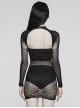 Black Stretch Yarn Rhombus See Through Mesh Back Hollow Design Gothic Pattern Knitted Long Sleeved Dress