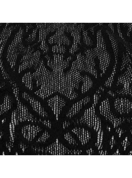 Black Stretch Yarn Rhombus See Through Mesh Back Hollow Design Gothic Pattern Knitted Long Sleeved Dress