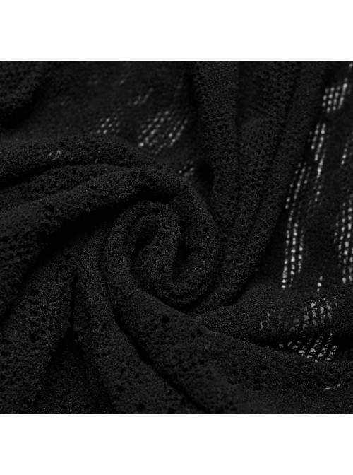 Black Stretch Yarn Rhombus See Through Mesh Back Hollow Design Gothic Pattern Knitted Long Sleeved Dress