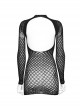 Black Stretch Yarn Rhombus See Through Mesh Back Hollow Design Gothic Pattern Knitted Long Sleeved Dress