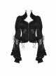 Gorgeous Black Non Stretch Woven Patchwork Lace Button Down With Center Hook Front Gothic Puff Sleeve Shirt