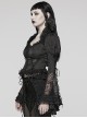 Gorgeous Black Non Stretch Woven Patchwork Lace Button Down With Center Hook Front Gothic Puff Sleeve Shirt