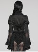 Gorgeous Black Non Stretch Woven Patchwork Lace Button Down With Center Hook Front Gothic Puff Sleeve Shirt