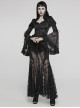 Gorgeous Black Non Stretch Woven Patchwork Lace Button Down With Center Hook Front Gothic Puff Sleeve Shirt