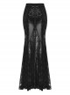 Sexy And Slightly See Through Black Stretch Lace Spliced Mesh Front And Back Delicate Rope Gothic Hip Hugging Skirt