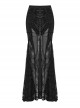Sexy And Slightly See Through Black Stretch Lace Spliced Mesh Front And Back Delicate Rope Gothic Hip Hugging Skirt