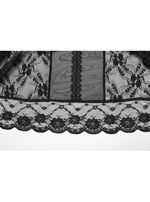 Sexy And Slightly See Through Black Stretch Lace Spliced Mesh Front And Back Delicate Rope Gothic Hip Hugging Skirt
