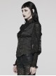 Black Gorgeous Woven Patchwork Lace Center Front Ruffle Stand Collar Gothic Balloon Sleeve Shirt