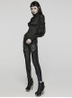 Black Gorgeous Woven Patchwork Lace Center Front Ruffle Stand Collar Gothic Balloon Sleeve Shirt