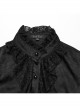 Black Gorgeous Woven Patchwork Lace Center Front Ruffle Stand Collar Gothic Balloon Sleeve Shirt