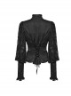 Black Gorgeous Woven Patchwork Lace Center Front Ruffle Stand Collar Gothic Balloon Sleeve Shirt