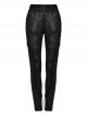 Gorgeous Black Printed Woven Paneled Lace Bungee Cord Embellished Gothic Slim Fit Leggings