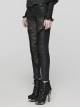 Gorgeous Black Printed Woven Paneled Lace Bungee Cord Embellished Gothic Slim Fit Leggings